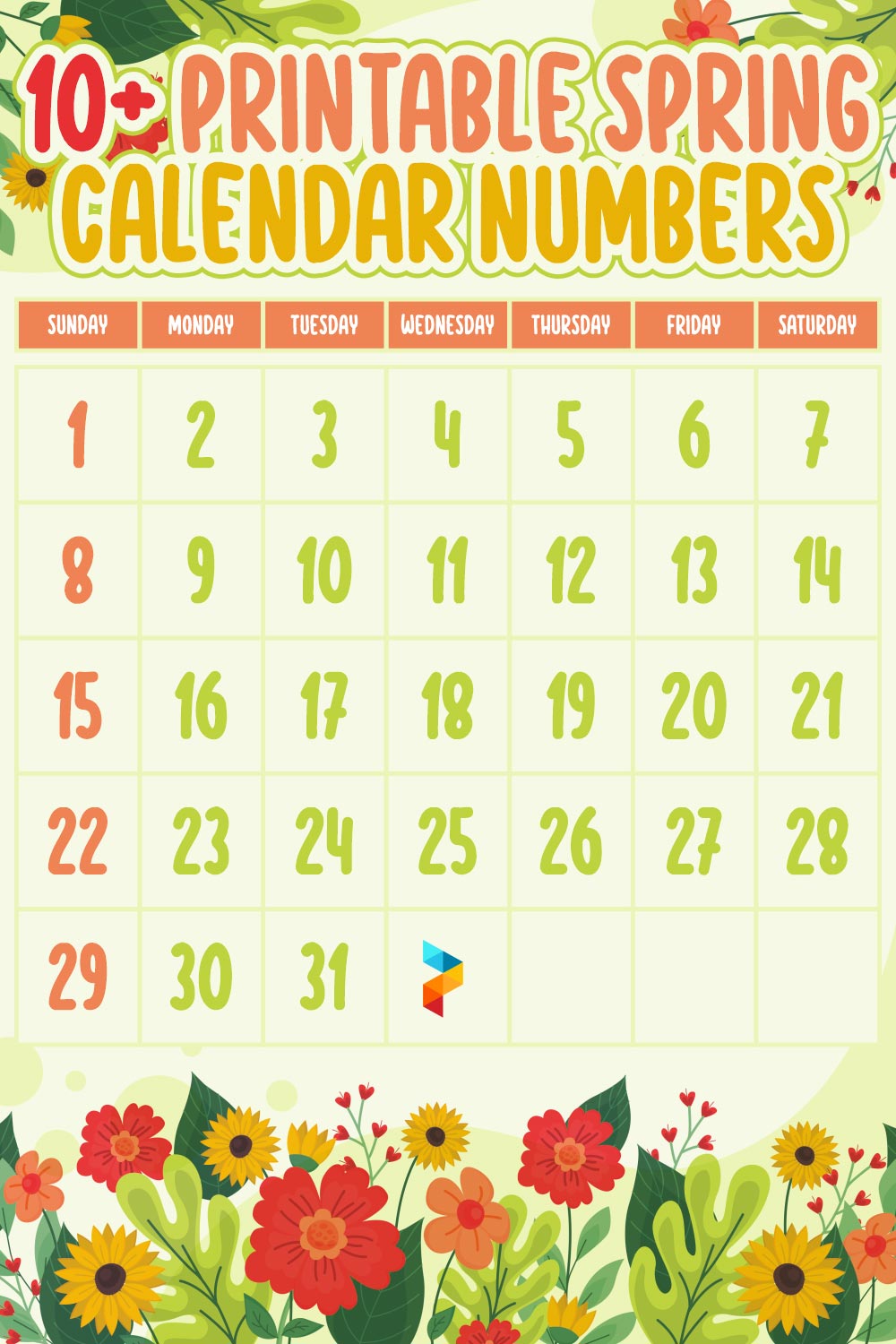 Spring Calendar Numbers Spring Calendar Numbers